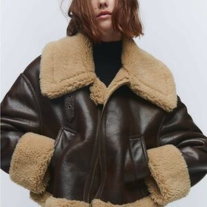 Zara Dark Brown and Tan Teddy Jacket